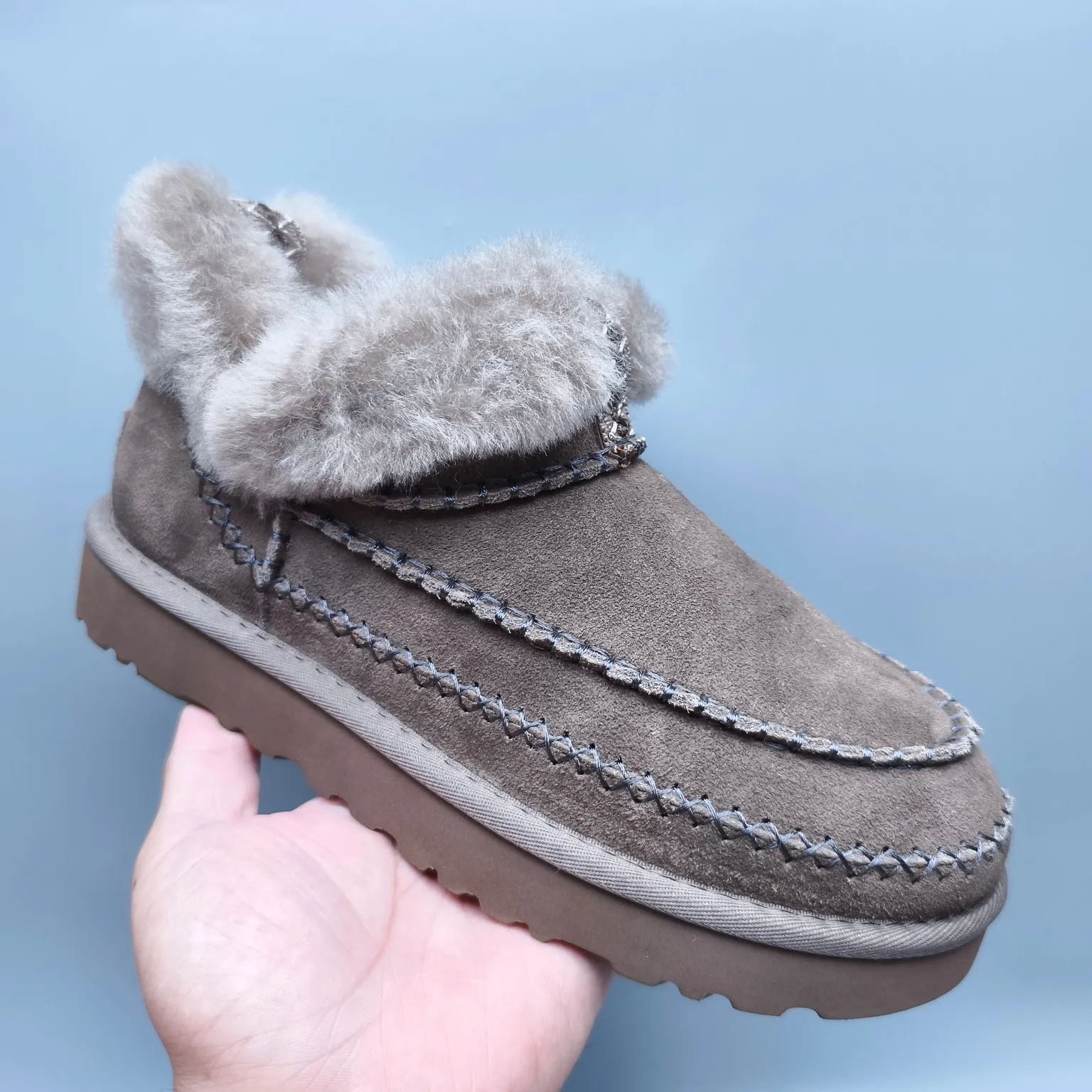💰480 Sheepskin all-in-one snow boots for women 8224 suede trendy style Color: Maroon Antelope Brown Size: 35-40